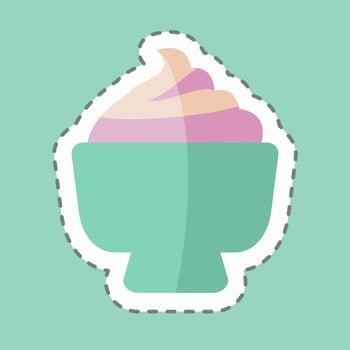 Cream Bowl Sticker in trendy line cut isolated on blue background vector