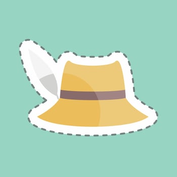Woman's Hat Sticker in trendy line cut isolated on blue background vector