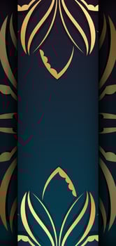 Gradient blue gradient flyer template with vintage gold pattern prepared for typography. vector