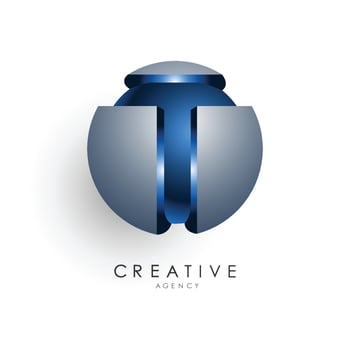 Initial letter logo template colored blue grey circle 3d design for business and company identity vector