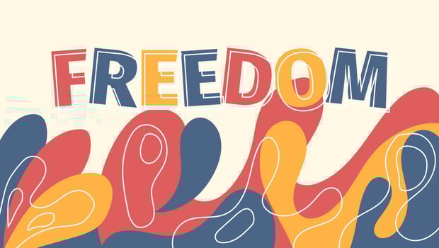 slogan freedom with colorful hand drawn abstract fluid shapes. vector illustration design