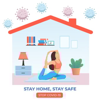 Stay at Home Illustration Concept. Girl Character doing yoga. self isolation during covid-19 pandemic. vector