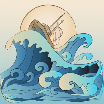 Boat and Ocean Waves vector