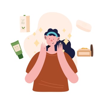 young woman with cosmetics vector