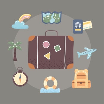 suitcase and travel icons vector
