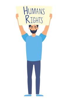 young man with human rights label character vector