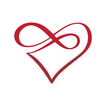 Red Heart love sign forever logo Vector. Infinity Romantic symbol linked, join, passion and wedding. Template for t shirt, card, poster. Design flat element of valentine day illustration vector
