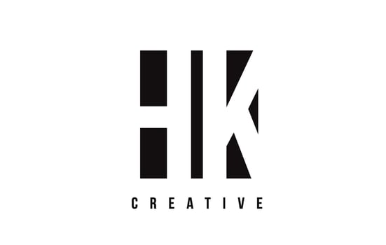 HK H K White Letter Logo Design with Black Square. vector