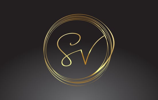 Golden Letters SV S V signature monogram vector logo. Simple SV S V Icon with Circular Pattern.