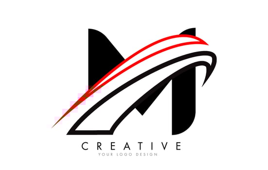 M letter logo with Black and Red Monogram Swashes Design. vector