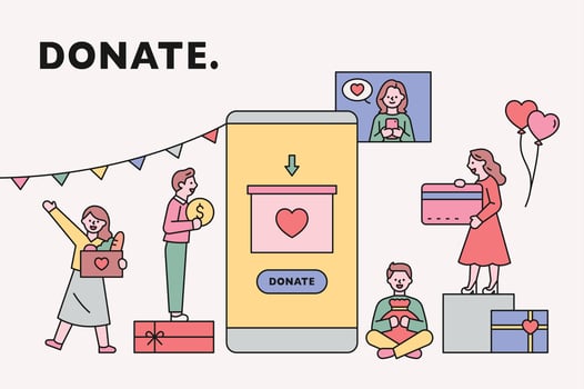 People are making donations on mobile. vector