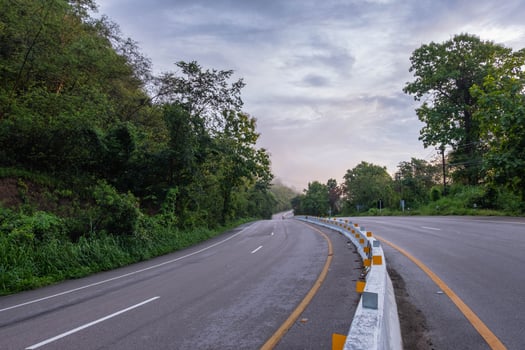 A long and winding road with nature along the way. photo
