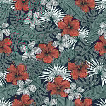 Floral seamless pattern with leaves. tropical background vector