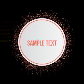 Confetti in shades of living coral and 3d circle paper plate with copy space. The color of 2019 year. Scattered sparkles dots. Shiny dust vector background. Rose gold glitter texture effect.