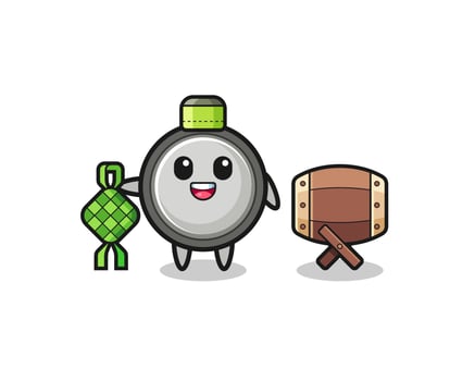 button cell muslim character are celebrating Eid Al Fitr vector
