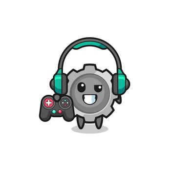 gear gamer mascot holding a game controller vector