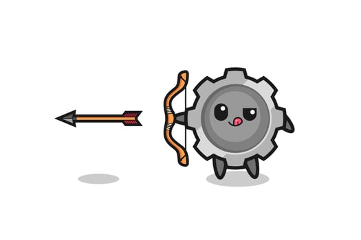 illustration of gear character doing archery vector