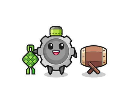 gear muslim character are celebrating Eid Al Fitr vector