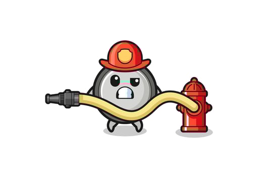 button cell cartoon as firefighter mascot with water hose vector