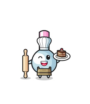 cotton bud as pastry chef mascot hold rolling pin vector