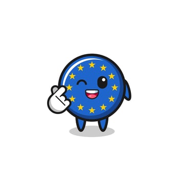 euro flag character doing Korean finger heart vector