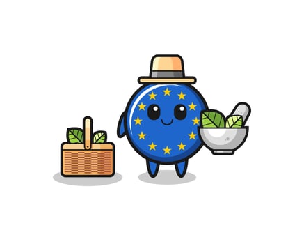 euro flag herbalist cute cartoon vector