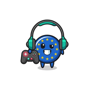 euro flag gamer mascot holding a game controller vector