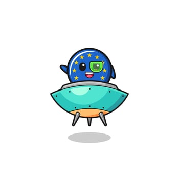 euro flag cartoon riding a future spaceship vector