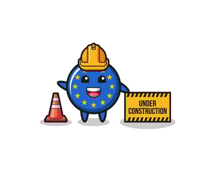 illustration of euro flag with under construction banner vector