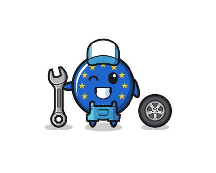 the euro flag character as a mechanic mascot vector