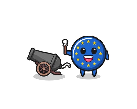 cute euro flag shoot using cannon vector