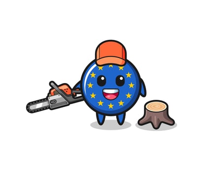 euro flag lumberjack character holding a chainsaw vector