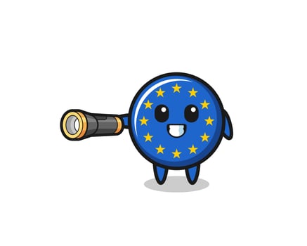 euro flag mascot holding flashlight vector