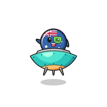 australia flag cartoon riding a future spaceship vector