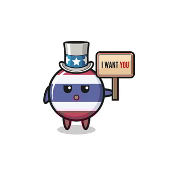 thailand flag cartoon as uncle Sam holding the banner I want you vector
