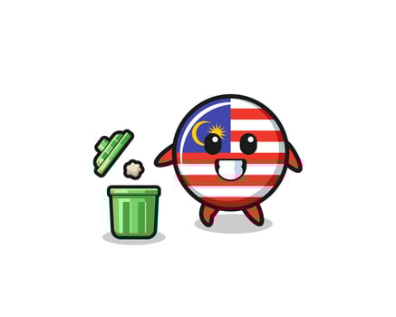 illustration of the malaysia flag throwing garbage in the trash can vector