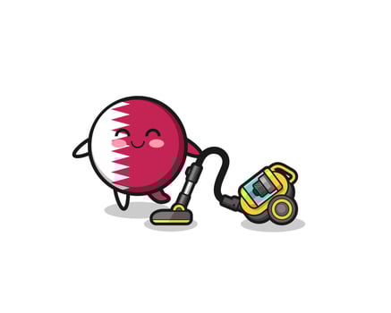 cute qatar flag holding vacuum cleaner illustration vector