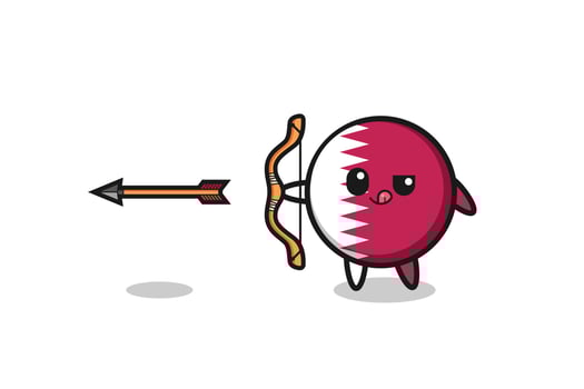 illustration of qatar flag character doing archery vector