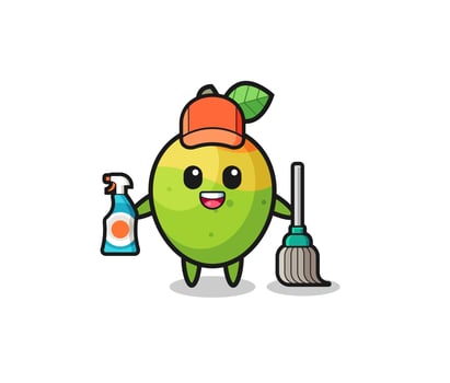 cute mango character as cleaning services mascot vector
