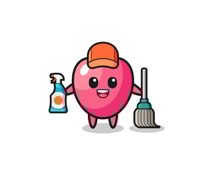 cute heart symbol character as cleaning services mascot vector