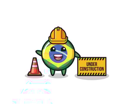illustration of brazil flag with under construction banner vector