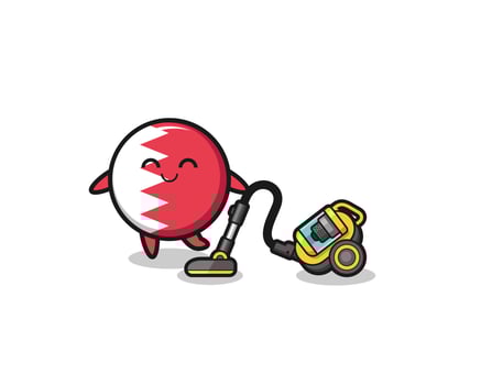 cute bahrain flag holding vacuum cleaner illustration vector