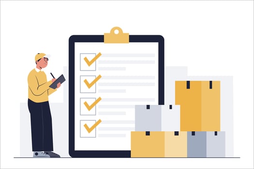 Store staff check the number of products that must be delivered to customers during the day. vector