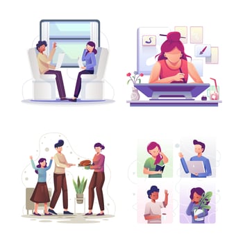 Bundle of people and they work from home and office. Thanksgiving Feast have turkey as food vector