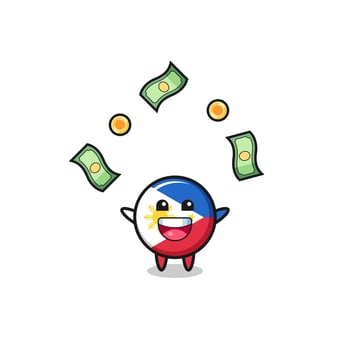 illustration of the philippines flag catching money falling from the sky vector