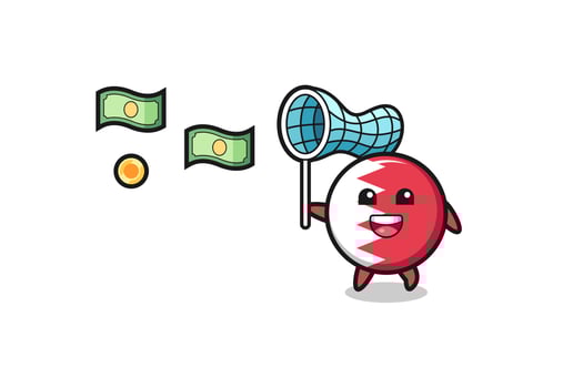 illustration of the bahrain flag catching flying money vector