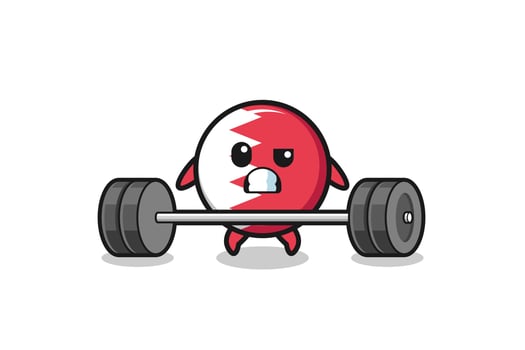 cartoon of bahrain flag lifting a barbell vector