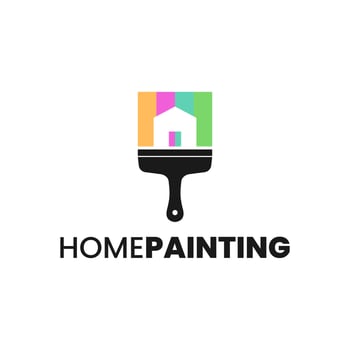 logo template for painting industry. The logo has the shape of a brush with an empty space in the shape of a house vector