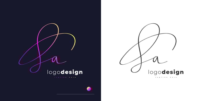 Colorful Initial Letter S and A Logo Design with Handwriting Style. SA Signature Logo or Symbol for Wedding, Fashion, Jewelry, Boutique, Botanical, Floral or Business Identity vector