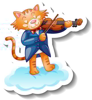 Cat playing violin on a cloud vector